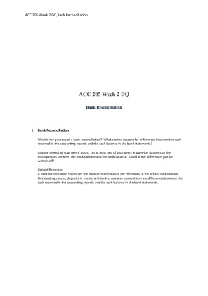 ACC 205 Week 2  DQ Bank Reconciliation.