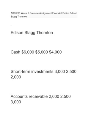 ACC 205 Week 5 Exercise Assignment Financial Ratios Edison Stagg Thornton