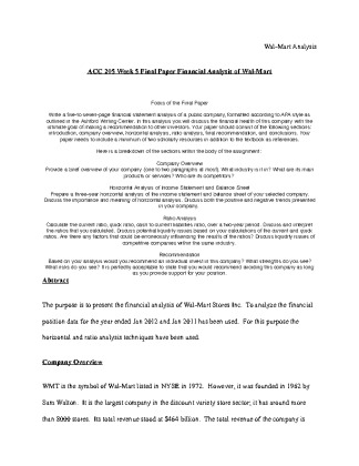 ACC 205 Week 5 Final Paper Financial Analysis of Wal Mart