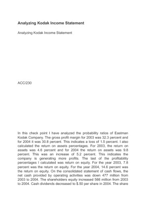 ACC 230 Analyzing Kodak Income Statement