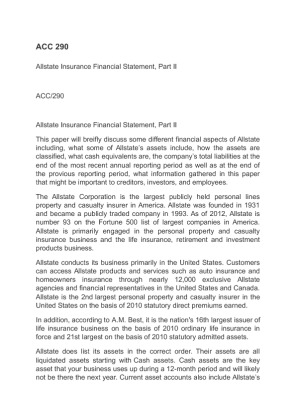 ACC 290 Allstate Insurance Financial Statement, Part II