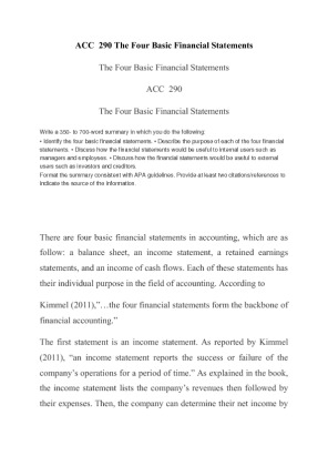 ACC  290 The Four Basic Financial Statements