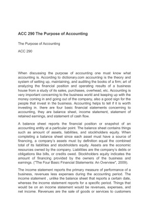 ACC 290 The Purpose of Accounting
