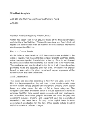 ACC 290 Wal Mart Financial Reporting Problem, Part 2