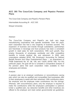 ACC 305 The Coca Cola Company and Pepsico Pension Plans