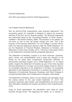 ACC 380 Not For Profit organizations  Financial Statements