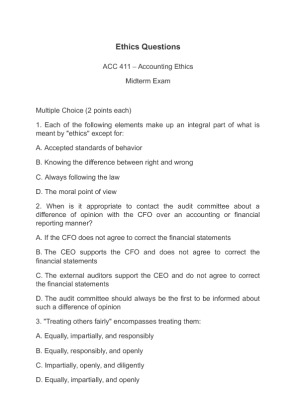 ACC 411  Accounting Ethics Exam answers