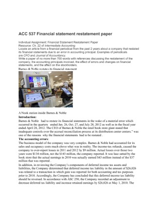 ACC 537  Financial statement restatement paper