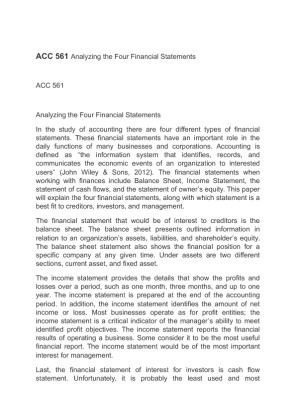 ACC 561 Analyzing the Four Financial Statements