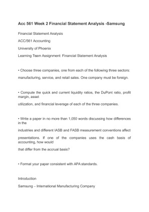 Acc 561 Week 2 Financial Statement Analysis