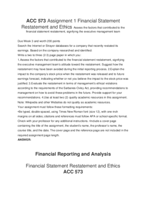 ACC 573 Assignment 1 Financial Statement Restatement and Ethics Assess...