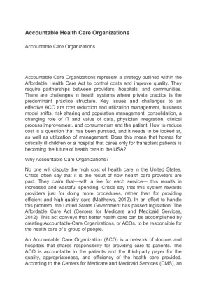Accountable Health Care Organizations