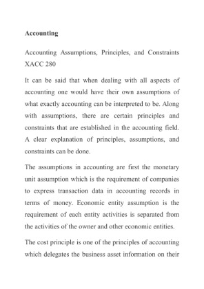 Accounting Assumptions, Principles, and Constraints XACC 280