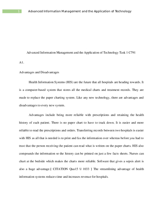 Advanced Information Management and the Application of Technology Task...