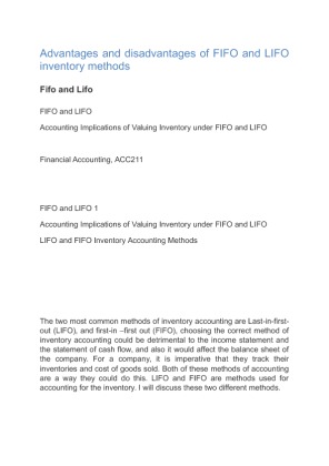 Advantages and disadvantages of FIFO and LIFO inventory methods