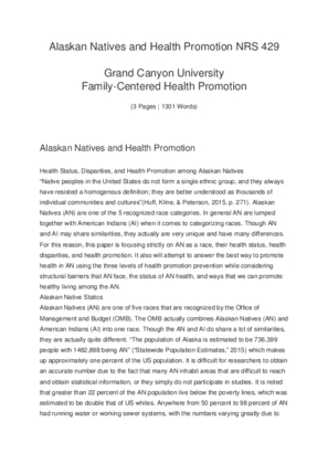 Alaskan Natives and Health Promotion NRS 429