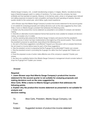 Alberta Gauge Company, Ltd., a small manufacturing company in Calgary,...