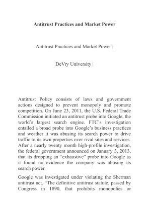 Antitrust Practices and Market Power Google Inc