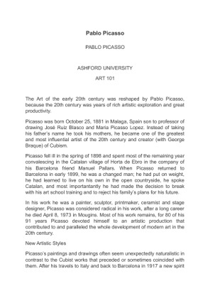ART 101 Final Paper Pablo Picasso