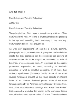 Arts 125 Week 1 Pop Culture and The Arts Reflection