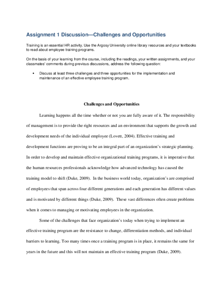 Assignment 1 DiscussionChallenges and Opportunities