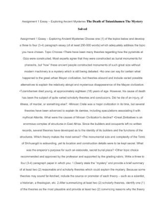 Assignment 1 Essay  Exploring Ancient Mysteries The Death of...