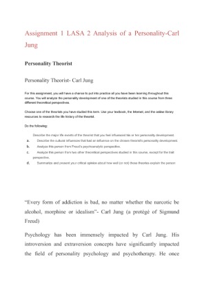 Assignment 1 LASA 2 Analysis of a Personality  Carl Jung Describe the...