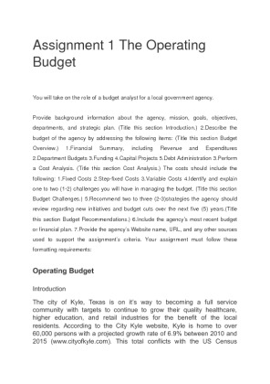 Assignment 1 The Operating Budget