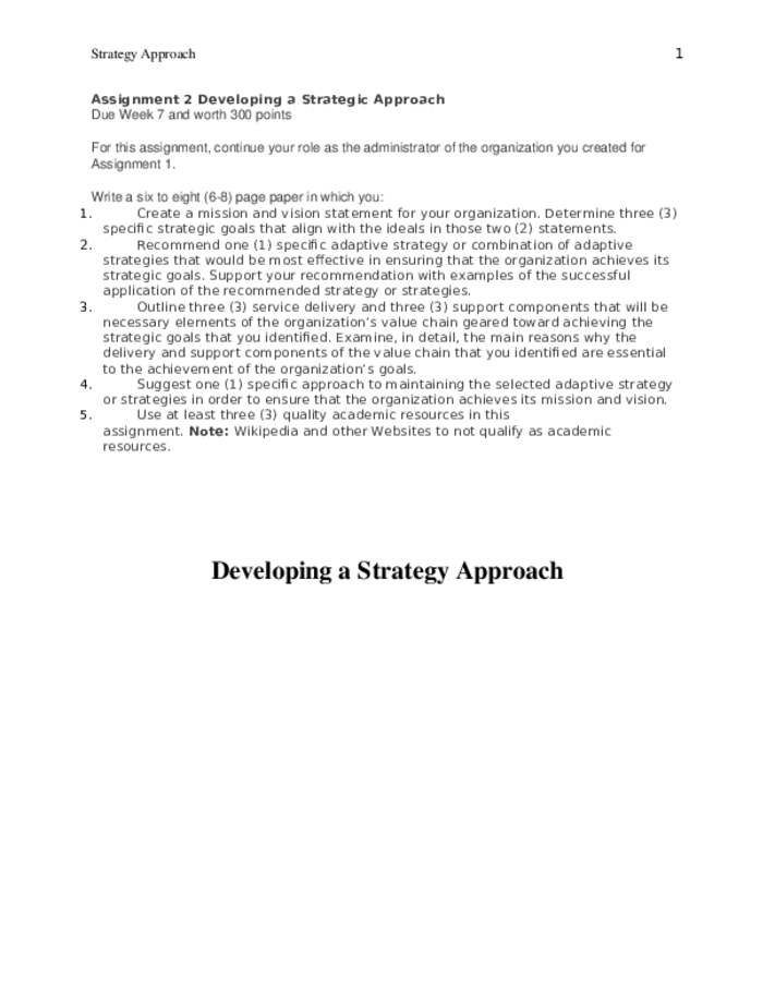 Assignment 2 Developing a Strategic Approach