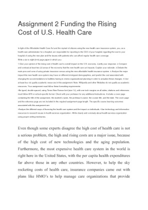 Assignment 2 Funding the Rising Cost of U.S. Health Care