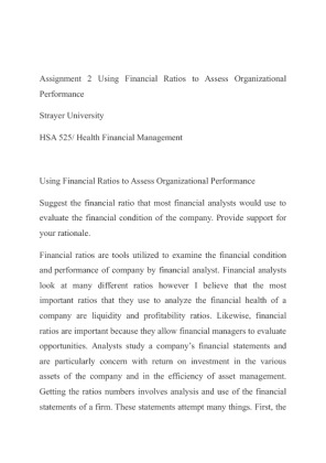 Assignment 2 Using Financial Ratios to Assess Organizational Performance