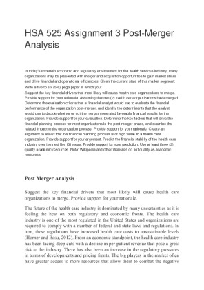 Assignment 3 Post Merger Analysis