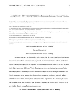 Assignment 4  HR Training Class New Employee Customer Service Training