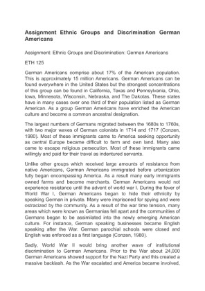 Assignment Ethnic Groups and Discrimination German Americans
