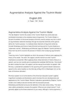 Augmentative Analysis Against the Toulmin Model