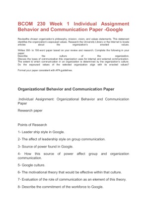 BCOM 230 Week 1 Individual Assignment Behavior and Communication Paper ...