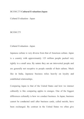 BCOM 275 Cultural Evaluation Japan