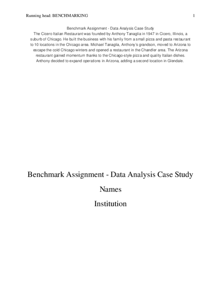 Benchmark Assignment   Data Analysis Case Study The Cicero Italian...