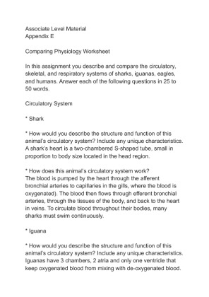 Bio 100 Appendix E Comparing Physiology Worksheet