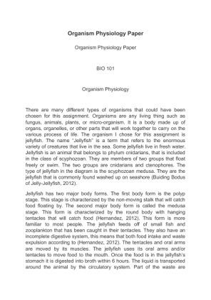 BIO 101 Organism Physiology Paper