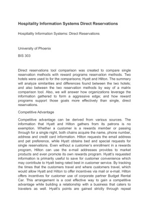 BIS 303 Hospitality Information Systems Direct Reservations