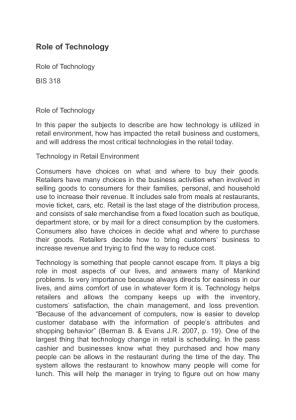 BIS 318 Role of Technology