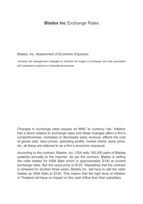 Blades, Inc. Assessment of Economic Exposure
