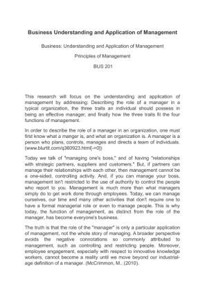BUS 201 Business Understanding and Application of Management