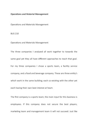 BUS 210 Operations and Material Management