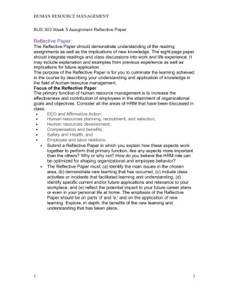 BUS 303 Week 5 Assignment Reflective Paper The Reflective Paper should...