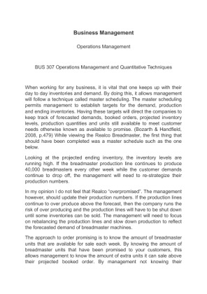 BUS 307 Operations Management and Quantitative Techniques
