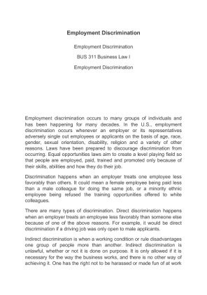 BUS 311 Business Law I Employment Discrimination