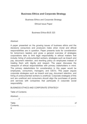 BUS 323 Business Ethics and Corporate Strategy