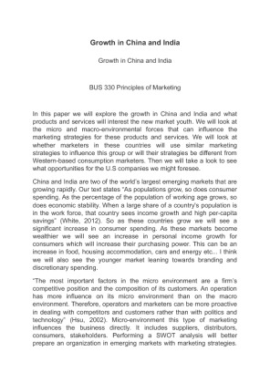 BUS 330  Growth in China and India